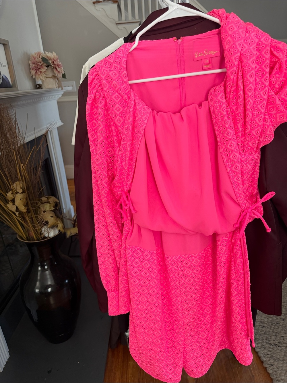 Lilly Pulitzer Hot Pink Diamond Eyelet Shift Dress/Romper - Picture 2 of 5